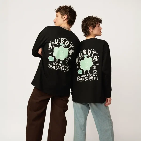 Longsleeve bawełniany Comfy Club czarny oversize