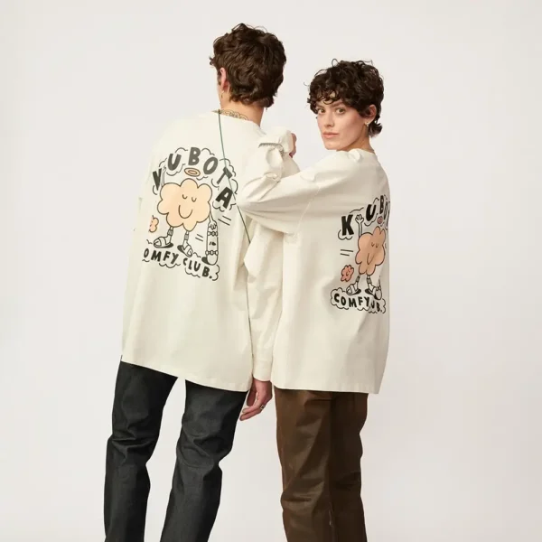 Longsleeve bawełniany Comfy Club ecru oversize