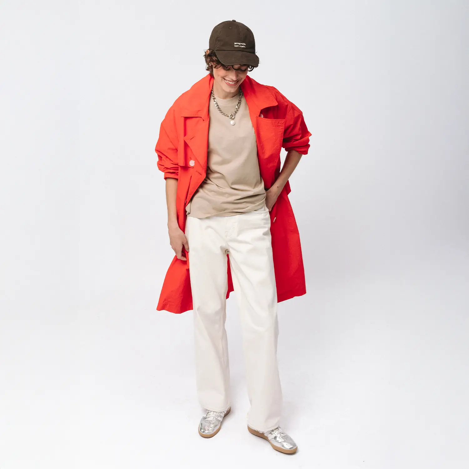 T-shirt oversize Easy beżowy damski