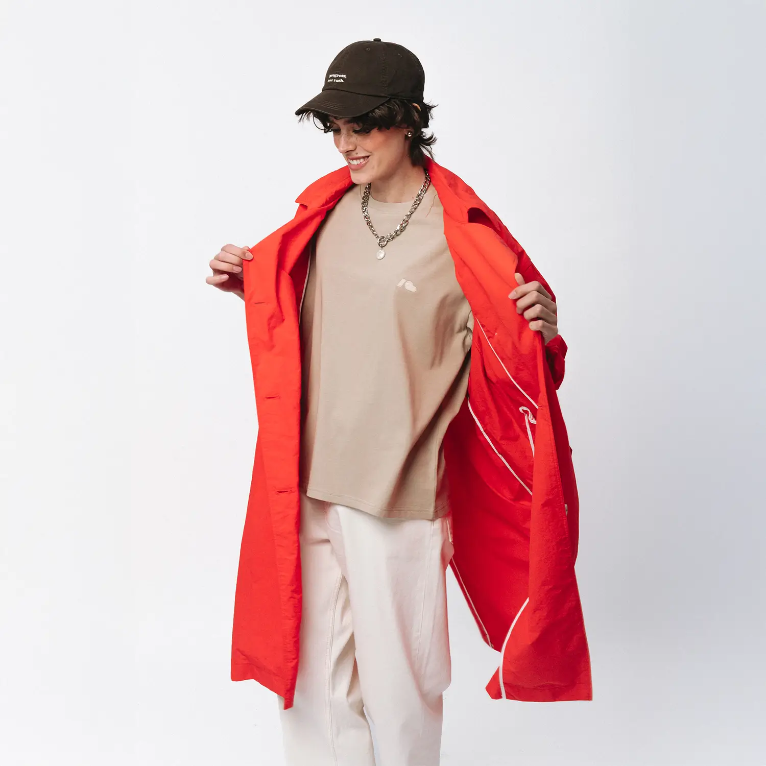 T-shirt oversize Easy beżowy damski